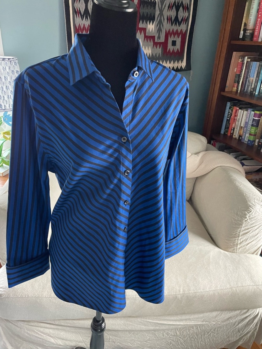 Chico’s No Iron Stretch Imperial Stripe Shirt NWT Sz 14